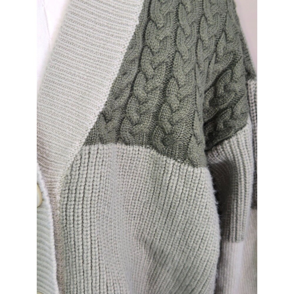 Women's Colorblock Knit Cropped Cardigan S/M Button Boho Chunky Sage Green - Picture 2 of 10